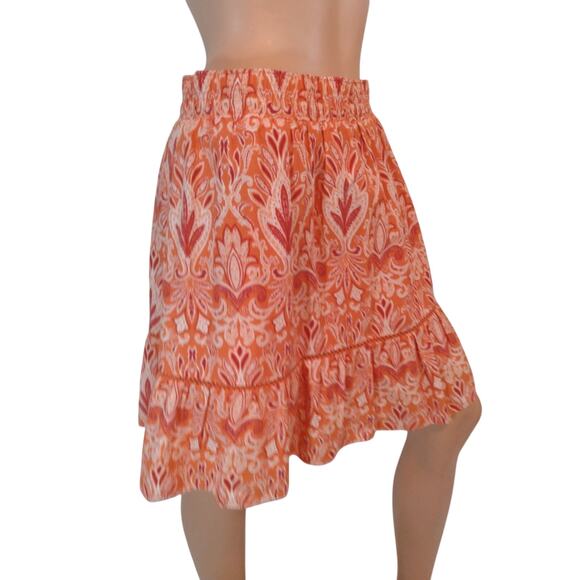 Loft Coral Fleur-de-Lis Elastic Waist Midi Skirt L Summer Office Siren Vacation - Picture 3 of 6